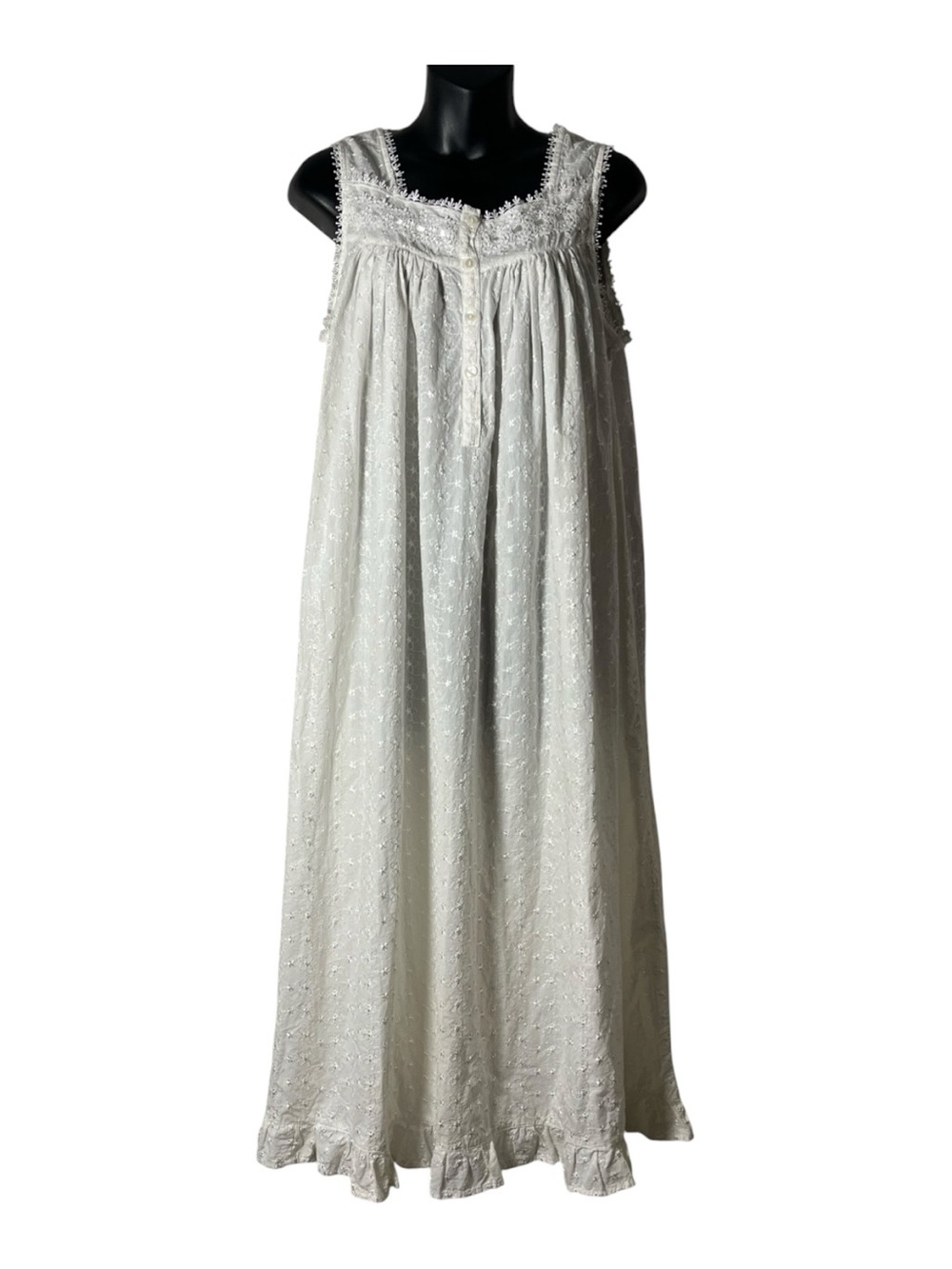 Delicates Cream Embroidered Lace-Trim Sleep Chemise 100% cotton sz M